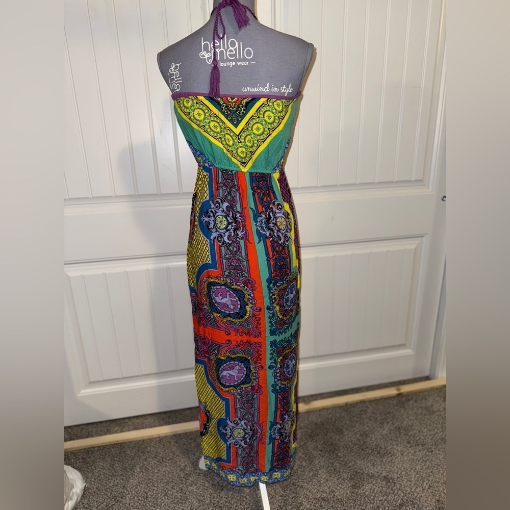 💰Flying Tomato Halter Dress Y2K Multicolor Aztec Rayon Lightweight Size M - Picture 2 of 6